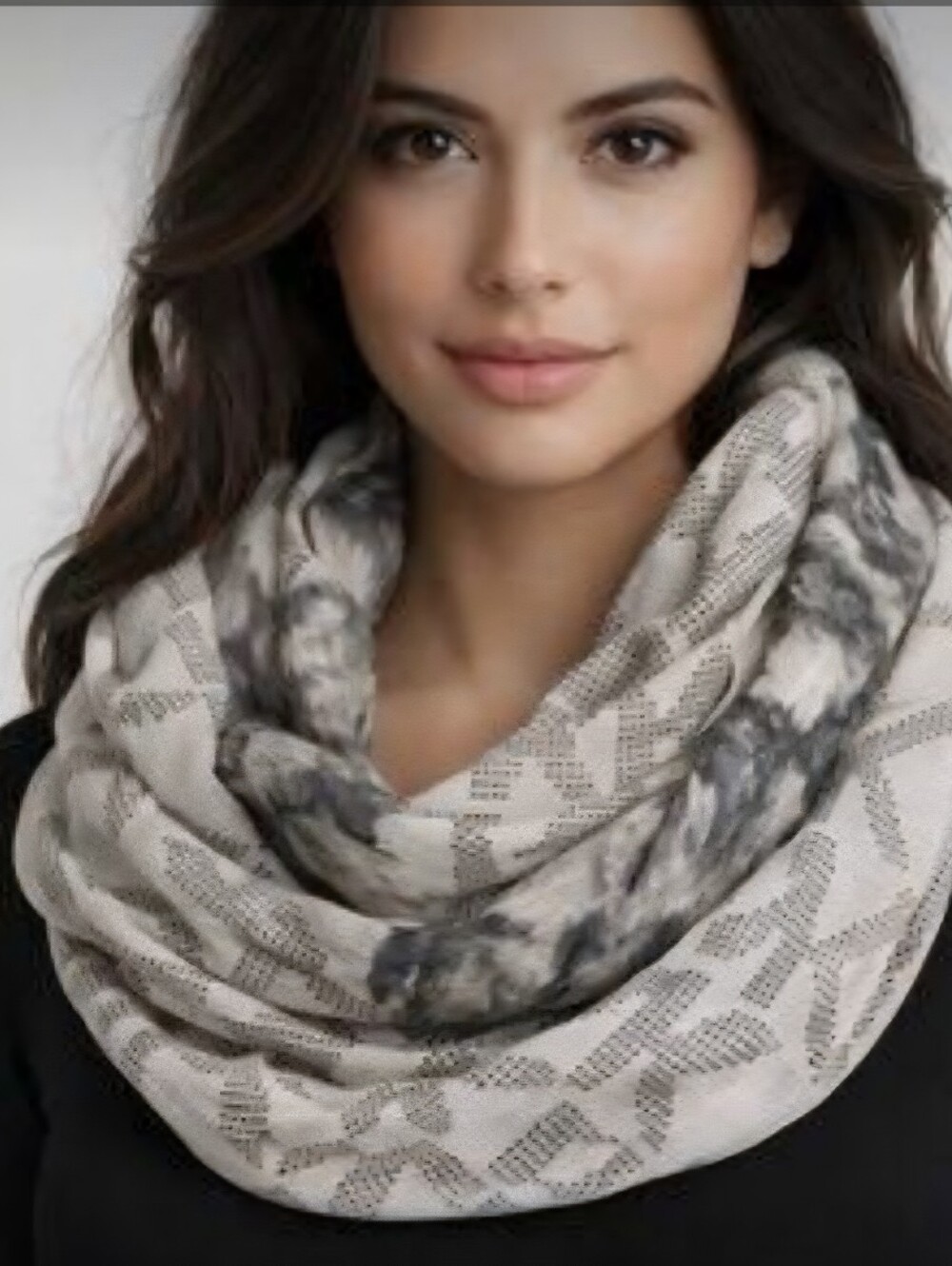 Michael Kors Reversible Infinity Gray and Black Knit Scarf